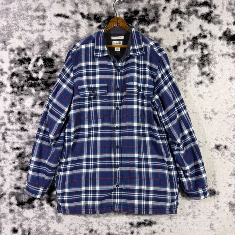 LL‎ Bean Flannel Shirt Mens Size Medium Tall Fleece Lined Winter Shacket Lumber